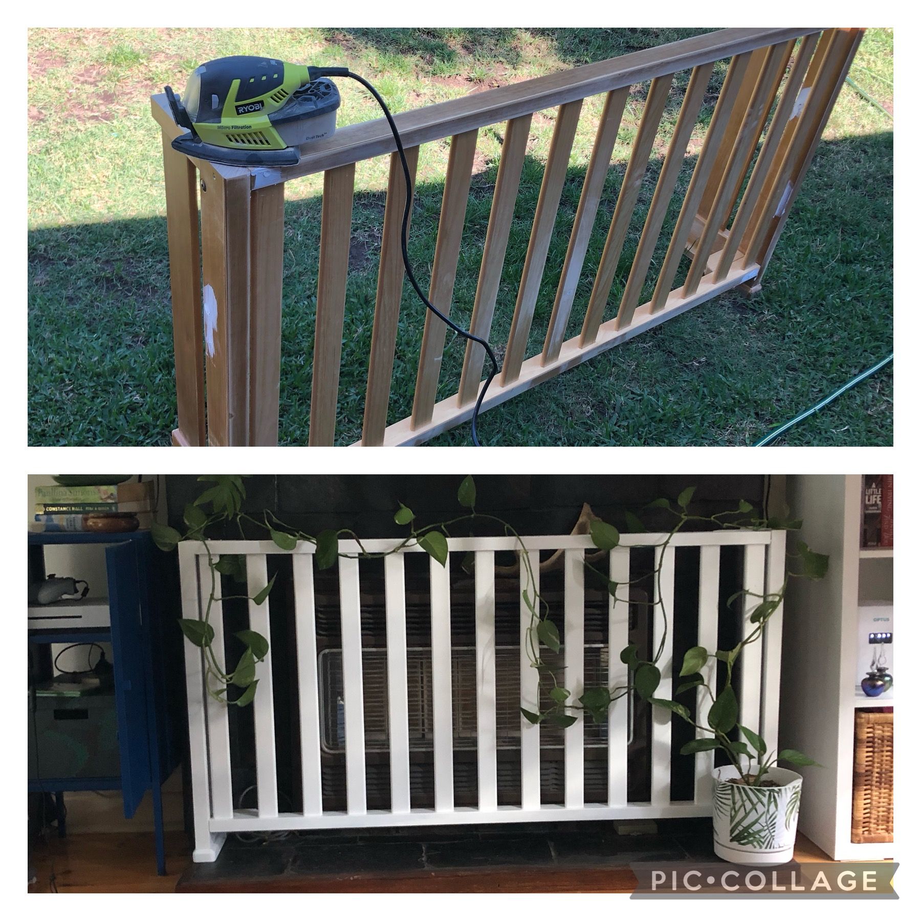 Upcycled cot to heater cover - wish I’d had a Ryobi spray gun