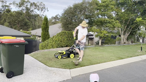 The Ryobi battery operated lawn mower makes my husband so happy that he cut the grass 3 time :) es since he got it only tow weeks ago. He is in love. Very easy to use it. I might have a go too if he lets 